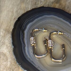 NWT Paperclip Rhinestone Statement Hoop Style Earrings